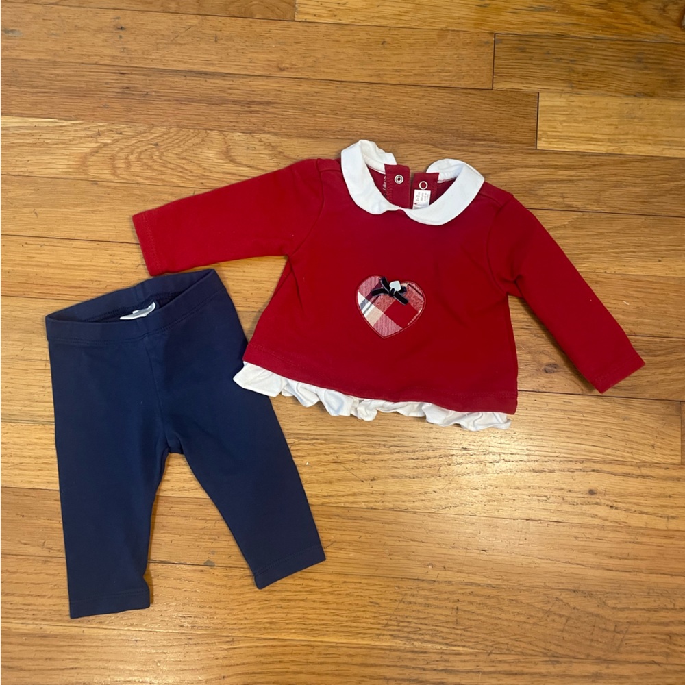 Mayoral Newborn - Red Heart Sweater and Navy Pants Set - 1-2M
